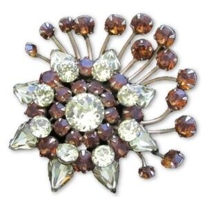 Vintage Star Citrine & Topaz Rhinestone Crystal Gold Tn Juliana Brooch Pin
